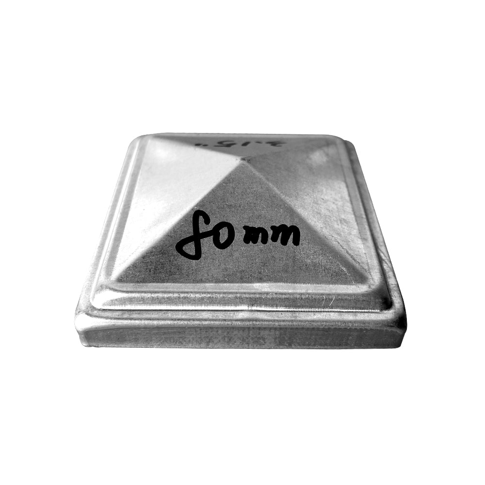 3.15 x 3.15 inch square steel fence post cap with black powder coated finish