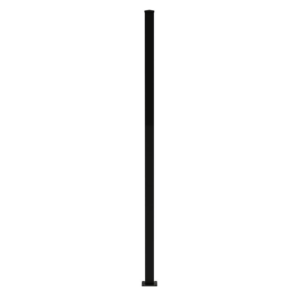 65 x 65 x 2700 Black Powder Coated Square Capped Steel Garrison Fence Post with Flange Kit - Eone Industry
